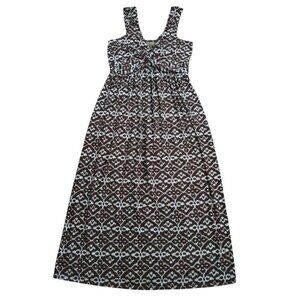 Miss Tina by Tina Knowles Ikat Print Maxi Dress Brown White Twist Front, M 8-10